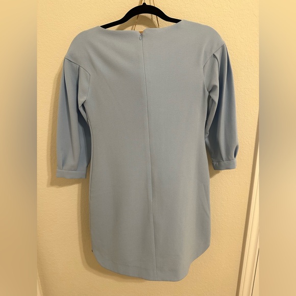 VINCE CAMUTO Air Blue TEXTURED Drop PUFF SLEEVE Crepe SHEATH DRESS 0 - Picture 4 of 5